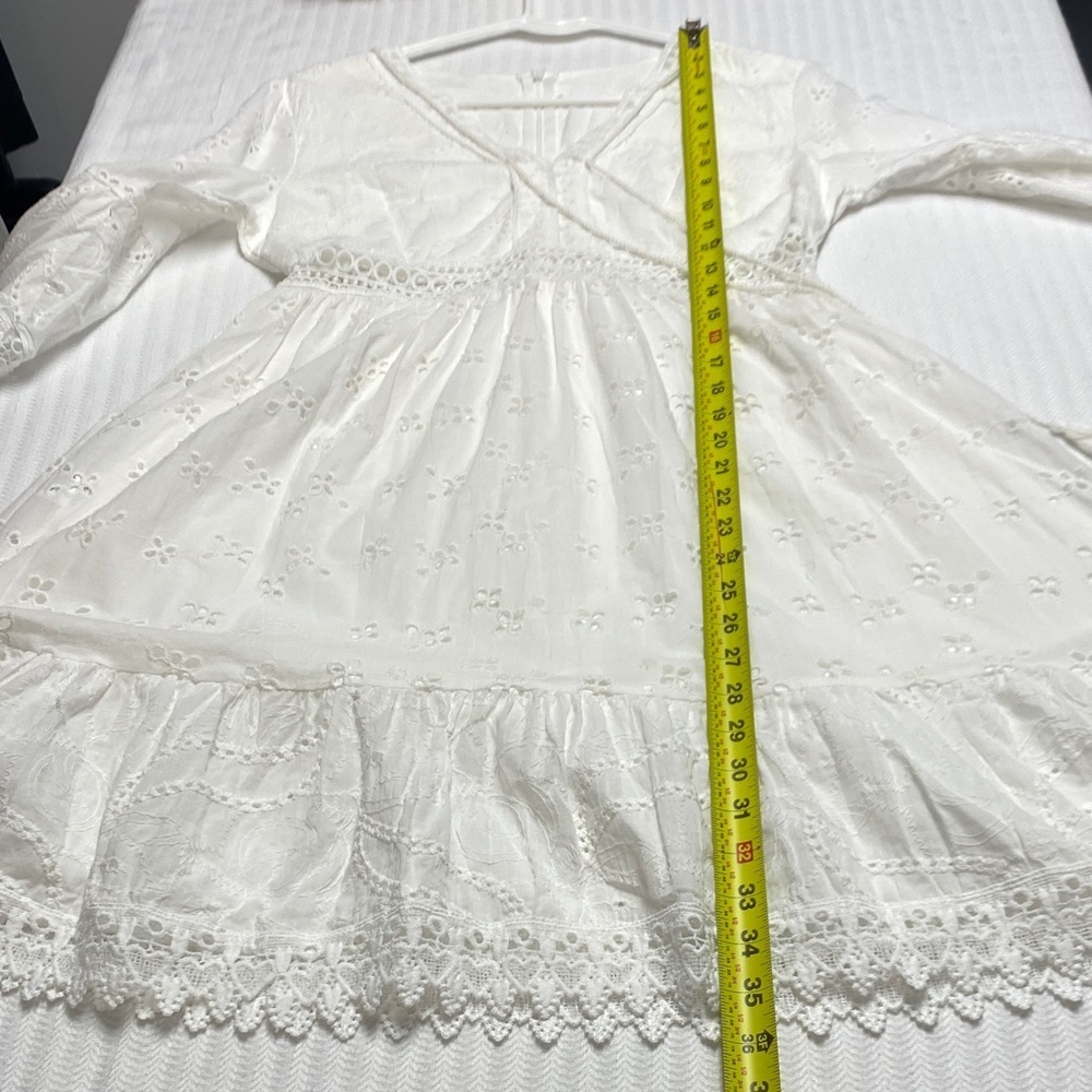 Fit and Flare Romantic White Dress Eyelet Heart Lace Bell Sleeve Boho Resort XS - Picture 11 of 12